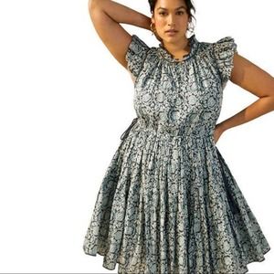 Anthropologie Let Me Be Tired Ruffle Blue Ivy Dress